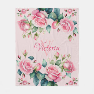 Blush Blooms: Een Waterverf Roze Fleece Deken