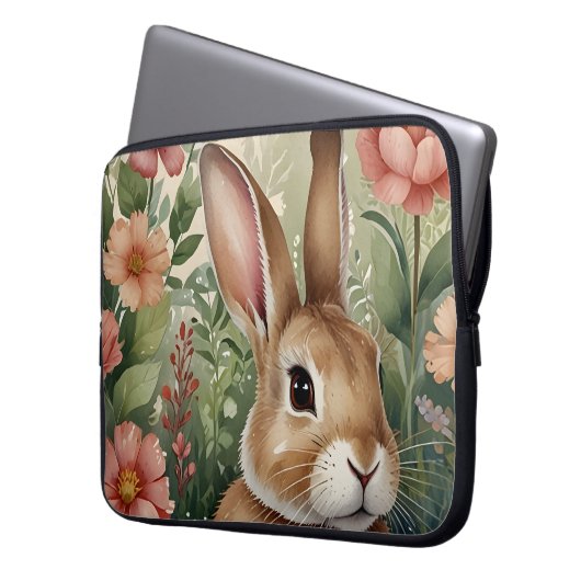 Blush Blooms en Bunny Dreams Electronics Bag Laptop Sleeve (Voorkant Links)