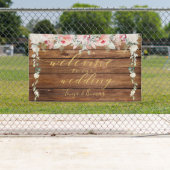 Blush Blooms Fancy Goud Kalligrafie Hout Welkom Spandoek (Insitu)