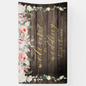 Blush Blooms Fancy Goud Kalligrafie Hout Welkom Spandoek (Verticaal)