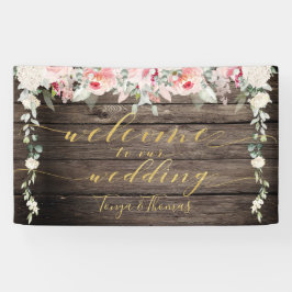 Blush Blooms Fancy Goud Kalligrafie Hout Welkom Spandoek