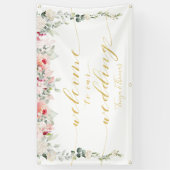 Blush Blooms Fancy gouden kalligrafie Welkom Spandoek (Verticaal)
