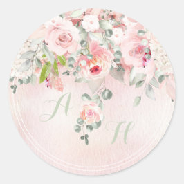 Blush & Blooms Initiaal Monogram Ronde Sticker