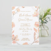 Blush & Blooms Waterverf Bloemen & Goud Bruiloft Kaart (Staand voorkant)
