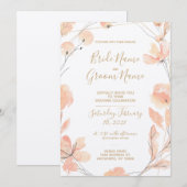 Blush & Blooms Waterverf Bloemen & Goud Bruiloft Kaart (Voorkant / Achterkant)