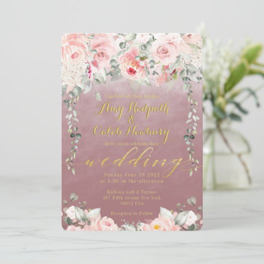 Blush Blooms Weddenschap Fancy goudkalligrafie Mal Kaart (Staand voorkant)