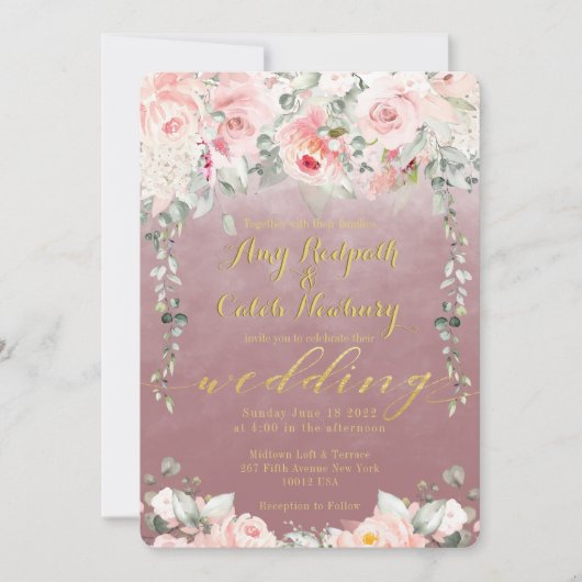 Blush Blooms Weddenschap Fancy goudkalligrafie Mal Kaart (Voorkant)