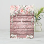 Blush & Blooms Wedding Roos Wood Rustige Barn Boar Kaart (Staand voorkant)