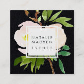 Blush Blooms | Zwart Vierkante Visitekaartje (Voorkant)