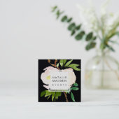 Blush Blooms | Zwart Vierkante Visitekaartje (Staand voorkant)