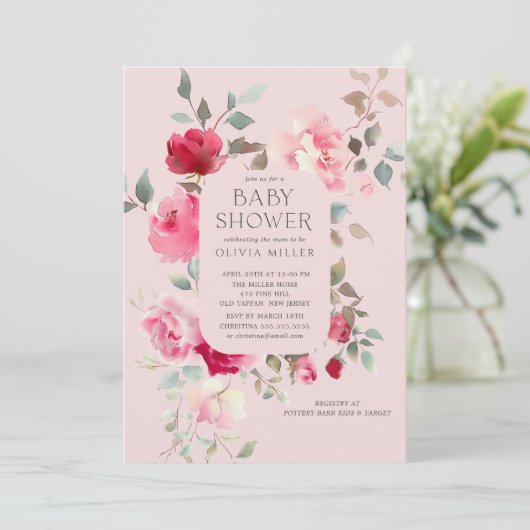 Blush Blossom Baby Douche Uitnodigingen (Staand voorkant)