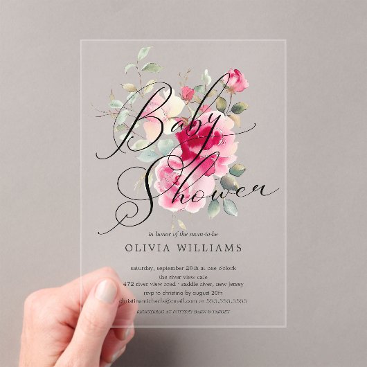 Blush Blossom Baby shower Invitation Acryl Uitnodigingen (Insitu (Draagbaar))