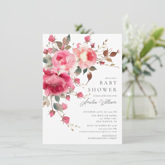 Blush Blossom Baby shower Invitation Kaart (Staand voorkant)