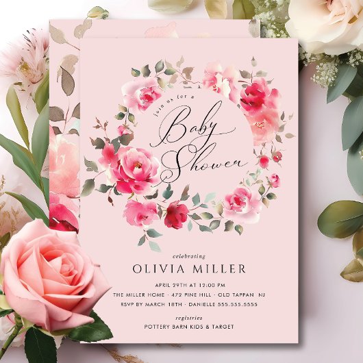 Blush Blossom Baby shower Invitation Kaart