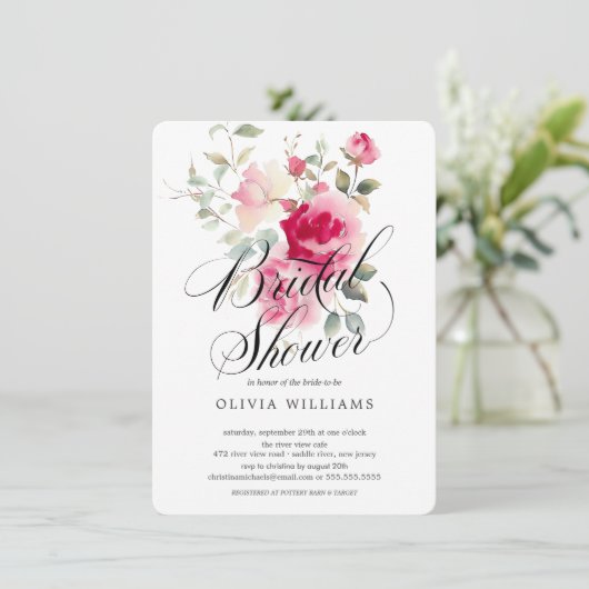 Blush Blossom Bridal Shower Uitnodiging (Staand voorkant)
