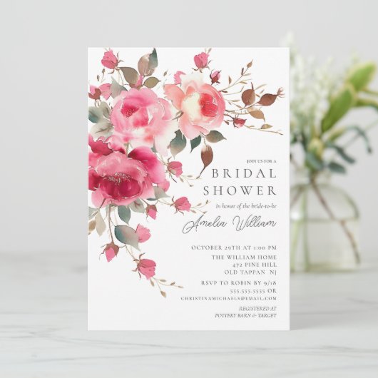 Blush Blossom Bridal Shower Uitnodiging (Staand voorkant)