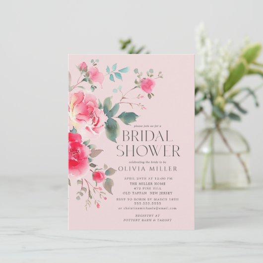 Blush Blossom Bridal Shower Uitnodiging (Staand voorkant)