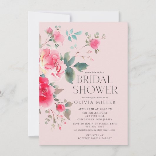 Blush Blossom Bridal Shower Uitnodiging (Voorkant)