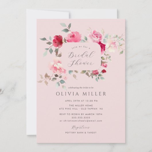 Blush Blossom Bridal Shower Uitnodiging (Voorkant)