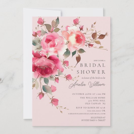 Blush Blossom Bridal Shower Uitnodiging (Voorkant)