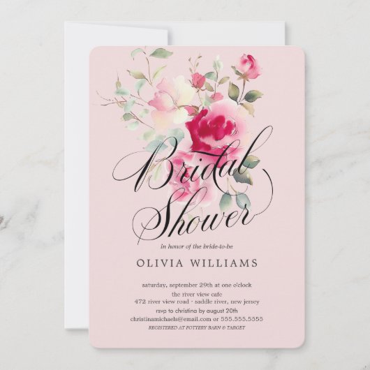 Blush Blossom Bridal Shower Uitnodiging (Voorkant)