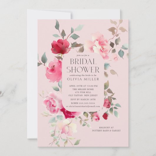 Blush Blossom Bridal Shower Uitnodigingen (Voorkant)