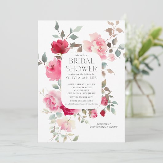 Blush Blossom Bridal Shower Uitnodigingen (Staand voorkant)