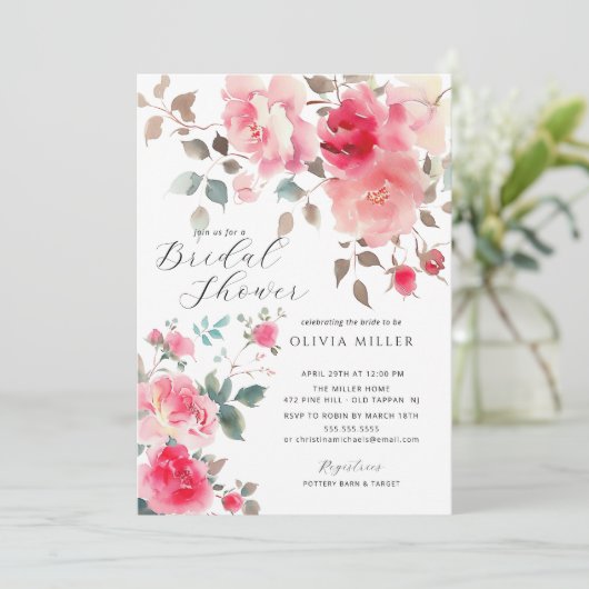 Blush Blossom Bridal Shower Uitnodigingen (Staand voorkant)