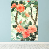 Blush Blossom Camelia Garden Waterverf Canvas Afdruk (Insitu (Houten vloer))