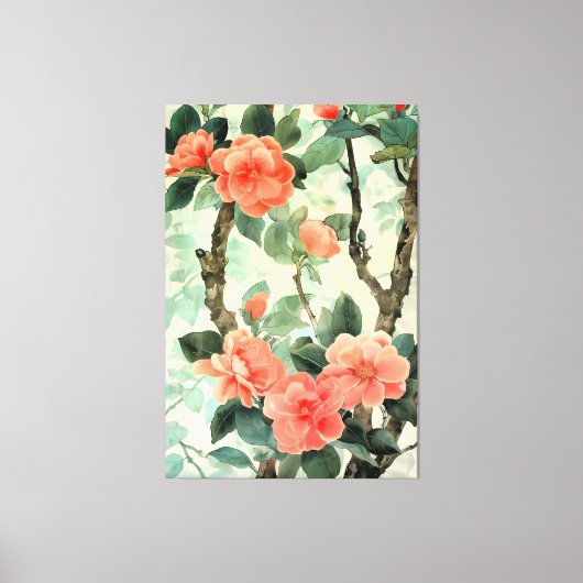 Blush Blossom Camelia Garden Waterverf Canvas Afdruk (Voorkant)