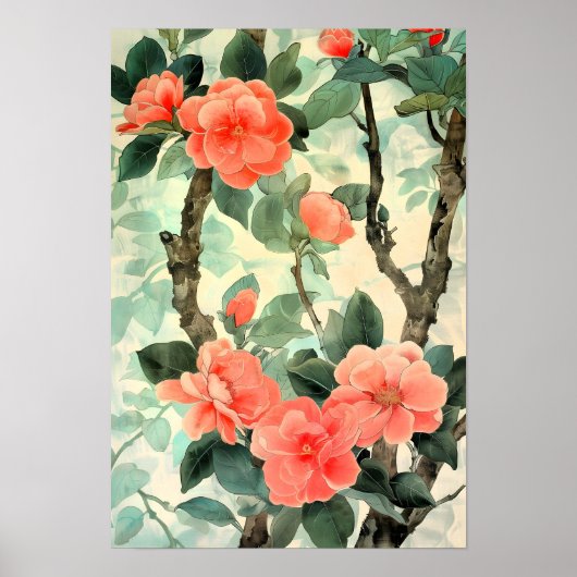 Blush Blossom Camelia Garden Waterverf Poster (Voorkant)