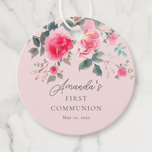 Blush Blossom Eerste Heilige Communie Bedankjes Labels (Voorkant)