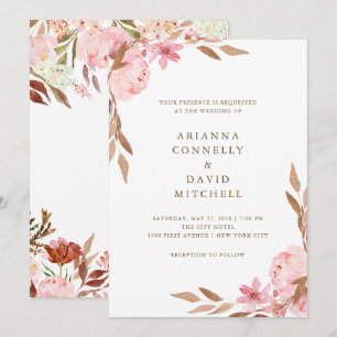Blush Blossom   Waterverf Floral Wedding Kaart