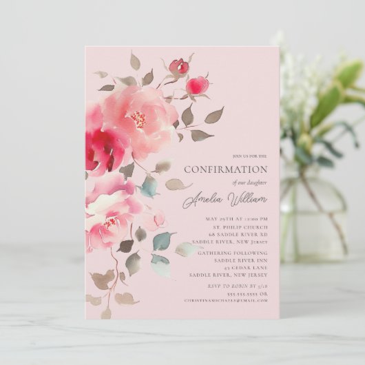 Blush Blossoms Bevestiging Uitnodiging (Staand voorkant)