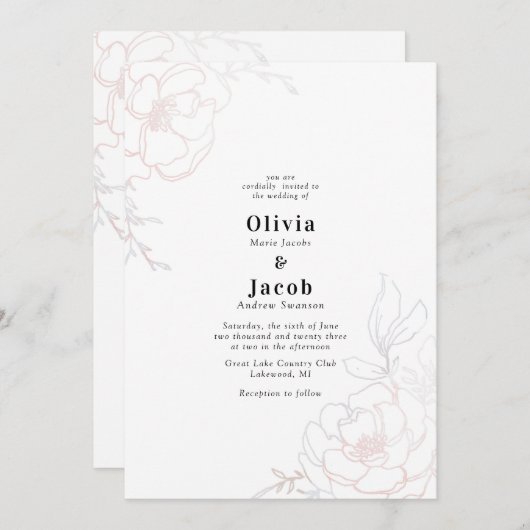 Blush Blossoms Bloemen Bloemen Bruiloft Ontwerp Kaart (Voorkant / Achterkant)