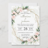 Blush Blossoms: Chique Gold-Framed bruiloft Kaart (Voorkant)