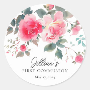 Blush Blossoms Eerste Communie Ronde Sticker