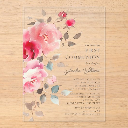 Blush Blossoms eerste communie uitnodiging (Voorkant)