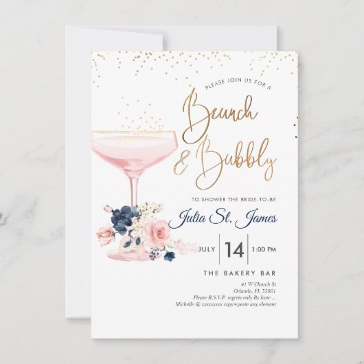 Blush+Blue Bloemen Brunch Bruisende Roze Champagne Kaart (Voorkant)