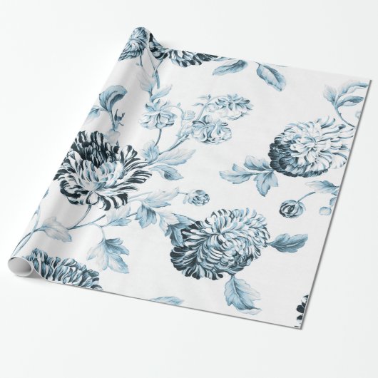 Blush Blue  Botanical Floral Toile Cadeaupapier (Uitgerold)