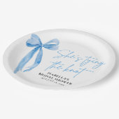 Blush Blue Bow Ze bindt de knoop Vrijgezellenfeest Papieren Bordje (Gekanteld)