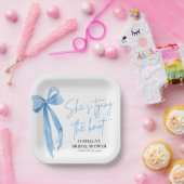 Blush Blue Bow Ze bindt de knoop Vrijgezellenfeest Papieren Bordje (Feest)