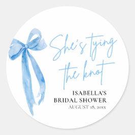 Blush Blue Bow Ze bindt de knoop Vrijgezellenfeest Ronde Sticker