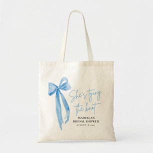 Blush Blue Bow Ze bindt de knoop Vrijgezellenfeest Tote Bag