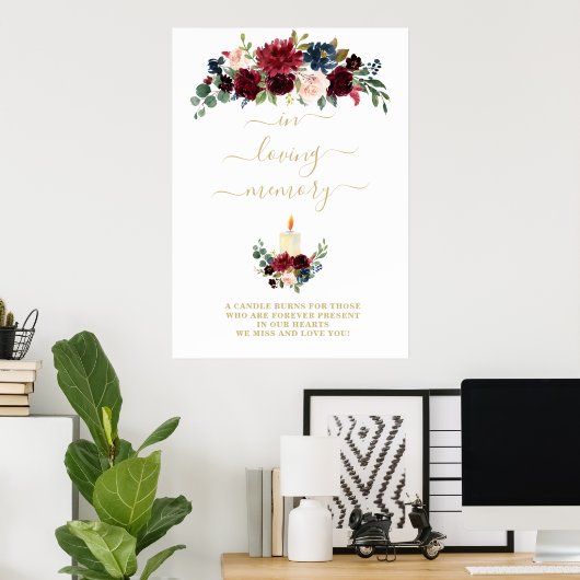 Blush Blue Burgundy Flowers Weddenningbord Poster (Thuiskantoor)