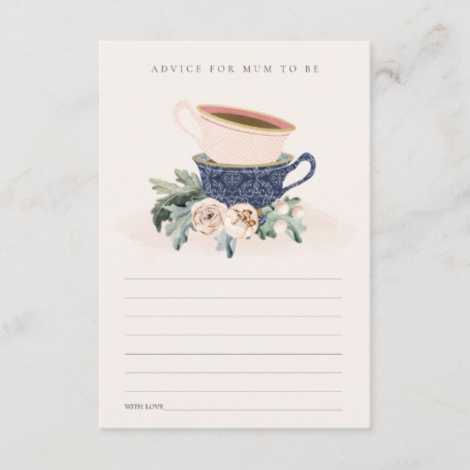 Blush Blue Cup Floral advies voor mum Baby shower Informatiekaartje (Voorkant)