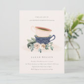 Blush Blue Cups Floral Elke zondag uitnodigen Bedankkaart (Staand voorkant)