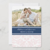 Blush Blue Damask Photo Rehearsal Dinner Party Kaart (Voorkant)