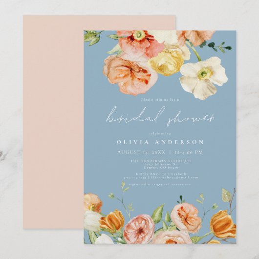 Blush & Blue Elegant Spring Floral Vrijgezellenfee Kaart (Voorkant / Achterkant)