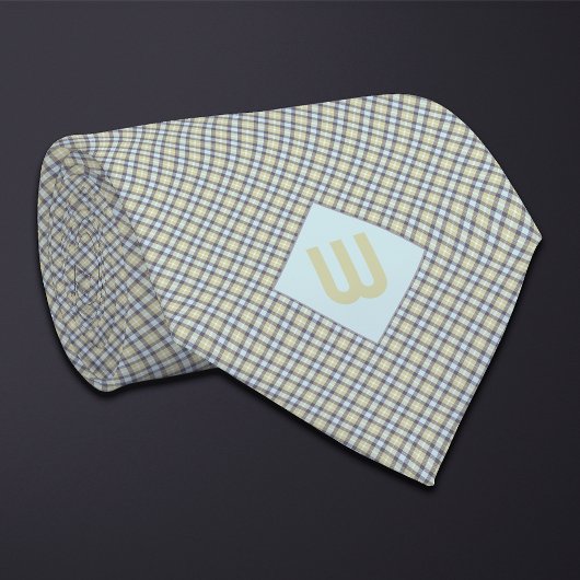 Blush Blue en Green Plaid Monogram Stropdas